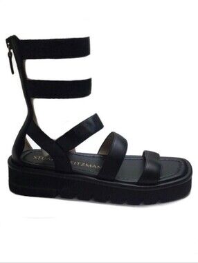 Stuart Weitzman Gala Lift Like New Black Leather Gladiator Sandals Size 6